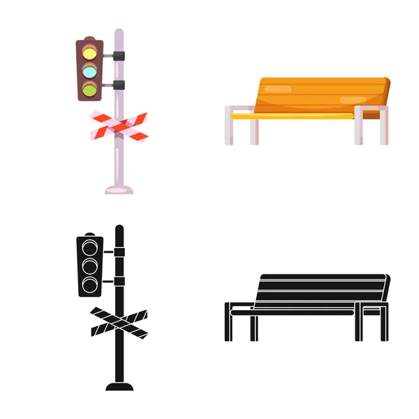 Vectorillustratie van trein en station pictogram. Set van trein en ticket vector pictogram voor voorraad. — Stockvector