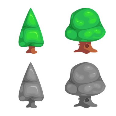 Ağaç ve doğa simgesi yalıtılmış nesne. Hisse senedi için ağaç ve taç vektör simge topluluğu.