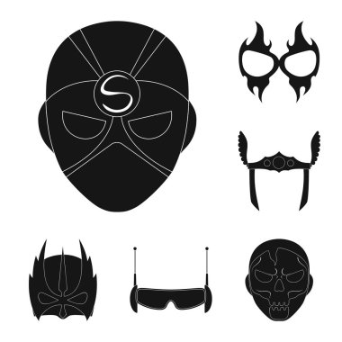 Kahraman ve maske işaret yalıtılmış nesne. Kahraman ve süper kahraman hisse senedi vektör çizim topluluğu.