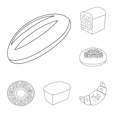 Ekmek çeşidi set koleksiyonu tasarım için simgeleri anahat. Pastane sembol stok web illüstrasyon vektör.