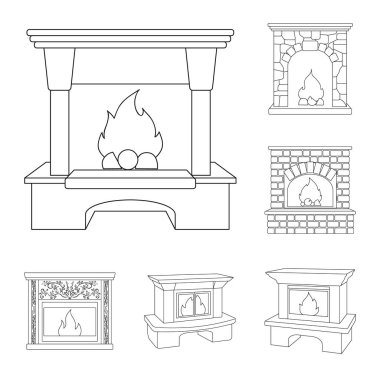 Different kinds of fireplaces outline icons in set collection for design.Fireplaces construction vector symbol stock web illustration. clipart