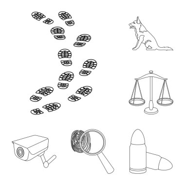 Hapishane ve set koleksiyonu tasarım için criminaloutline simgeler. Hapishane ve öznitelikleri sembol stok web illüstrasyon vektör.