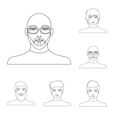 Set koleksiyonu tasarım için avatar ve yüz anahat simgeleri. Bir kişi s görünüm vektör simge stok web çizim.
