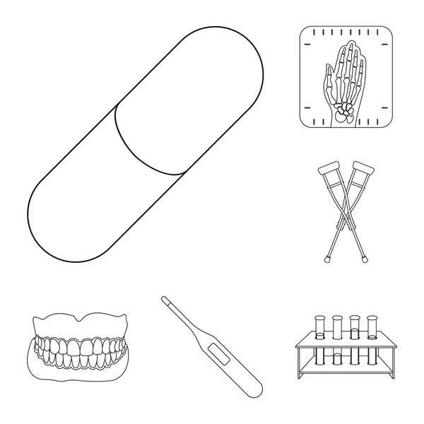 Medizin und Behandlung umreißen Symbole in Set-Kollektion für Design. Medizin und Ausrüstung Vektor Symbol Stock Web Illustration. — Stockvektor