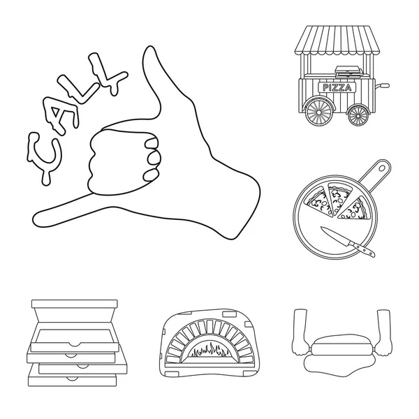 Πίτσα και πιτσαρία περίγραμμα εικονίδια στη συλλογή σετ για σχεδιασμό. Προσωπικό και εξοπλισμό σύμβολο μετοχής web εικονογράφηση διάνυσμα. — Διανυσματικό Αρχείο
