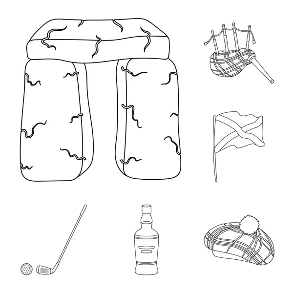 Country scotland outline icons in set collection for design. Sightseeing, Kultur und Tradition Vektor Symbol Stock Web Illustration. — Stockvektor