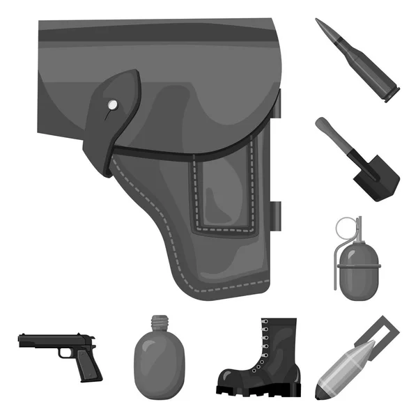 Ejército y armamento iconos monocromáticos en colección de conjuntos para el diseño. Armas y equipo vector símbolo stock web ilustración . — Vector de stock