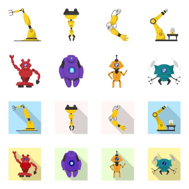 Robot ve fabrika logo vektör Illustration. Robot ve uzay hisse senedi vektör çizim seti.