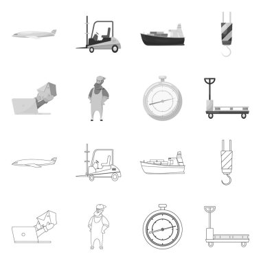 Eşya ve kargo logo vektör tasarımı. Ürünler ve hisse senedi için ambar vektör simge koleksiyonu.