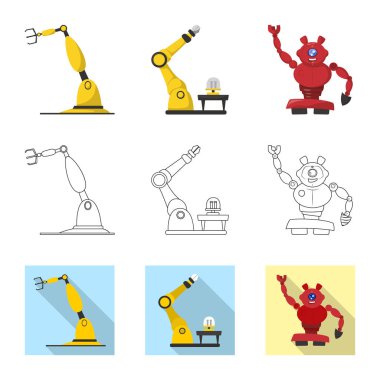 Robot ve fabrika simge vektör tasarımı. Robot ve uzay hisse senedi simgesi için web topluluğu.
