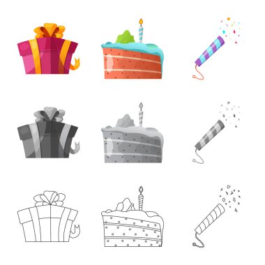 Parti ve Doğum işareti vektör tasarımı. Parti ve kutlama hisse senedi vektör çizim seti.