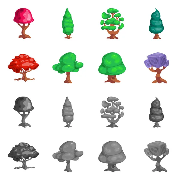 Isolerade objekt av träd och naturen logotyp. Samling av träd och crown lager vektorillustration. — Stock vektor