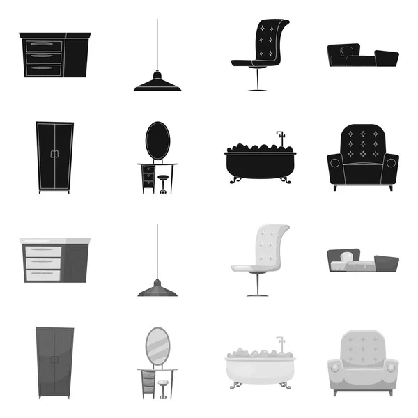 Ilustración vectorial de muebles y logotipo del apartamento. Colección de muebles y el hogar vector de la ilustración . — Vector de stock