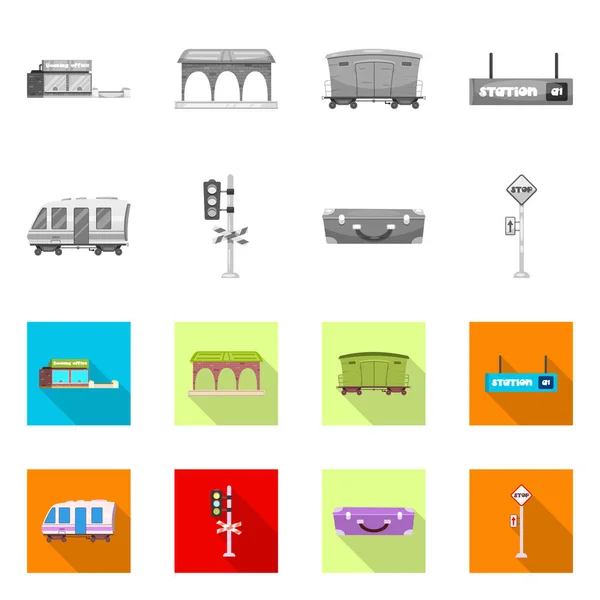 Projeto vetorial do sinal do trem e da estação. Conjunto de ilustração do vetor de estoque de trem e bilhete . — Vetor de Stock