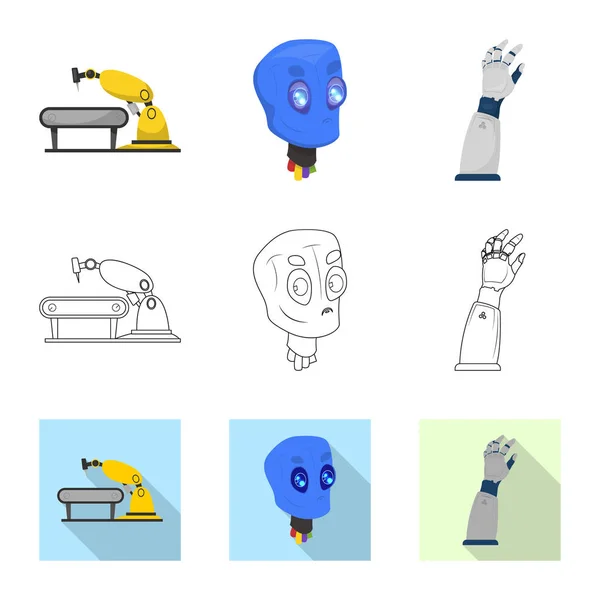 Illustration vectorielle de robot et signe d'usine. Collection de robot et symbole de stock spatial pour le web . — Image vectorielle