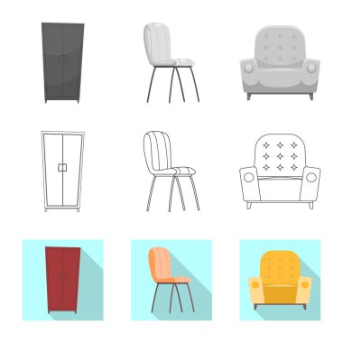 Mobilya ve daire işareti vektör tasarımı. Mobilya ve hisse senedi için ev vektör simge kümesi.