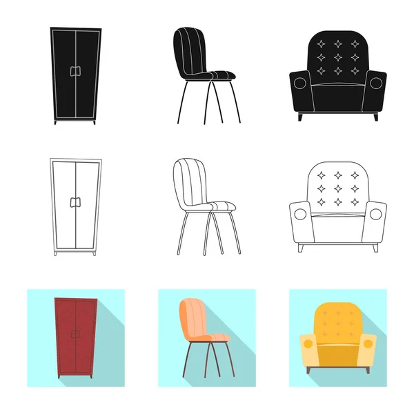 Ilustración vectorial de muebles y logotipo del apartamento. Colección de muebles y el icono del vector del hogar para la acción . — Archivo Imágenes Vectoriales