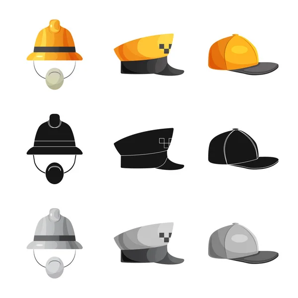 Ilustración vectorial de casco e icono de la tapa. Conjunto de casco y accesorio icono de vector para stock . — Vector de stock