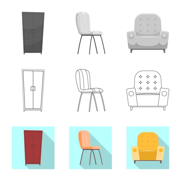 Conception vectorielle de meubles et de signes d'appartement. Ensemble de meubles et icône vectorielle maison pour stock . — Image vectorielle