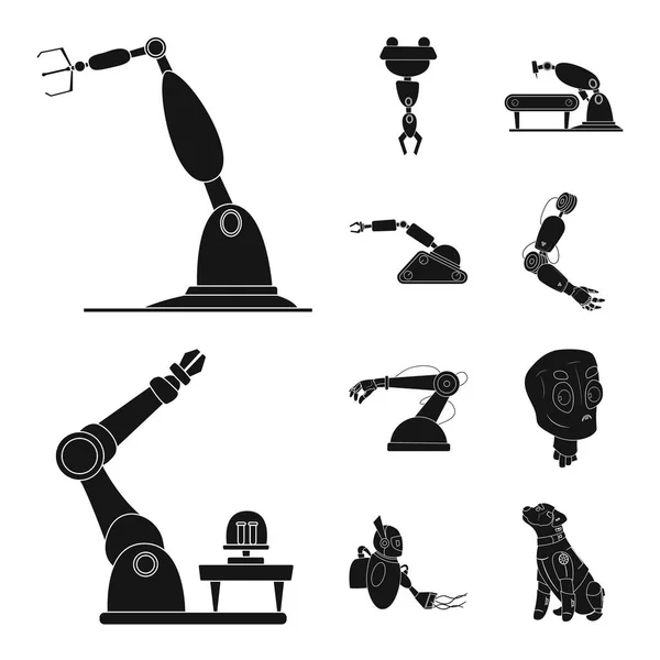 Objeto aislado de robot y logotipo de fábrica. Conjunto de robot e ilustración de vector de stock espacial . — Vector de stock