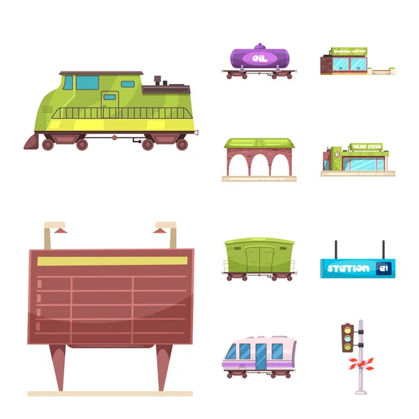 Векторная иллюстрация знака поезда и вокзала. Коллекция иконки поезда и билета на складе . — стоковый вектор