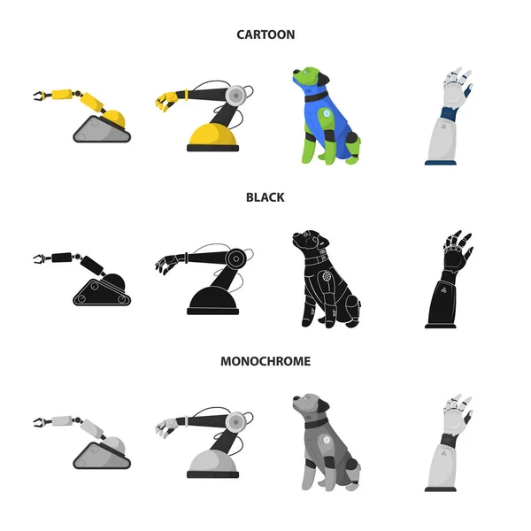 Diseño vectorial de robot y signo de fábrica. Conjunto de robot y símbolo de stock espacial para web . — Vector de stock