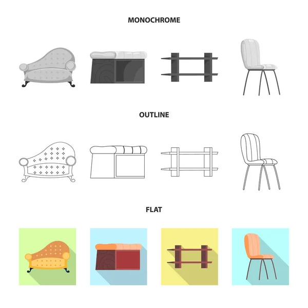 Vektor design av möbler och lägenhet tecken. Samling av möbler och hem vektor ikonen för lager. — Stock vektor
