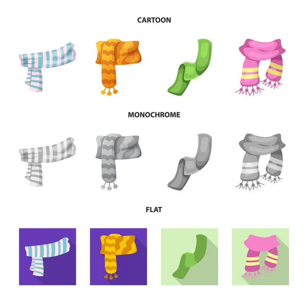 Векторная иллюстрация иконы шарфа и платка. Коллекция векторной иконки шарфа и аксессуаров для склада . — стоковый вектор