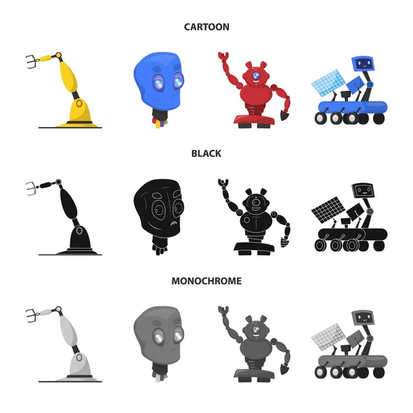 Изолированный объект робота и логотип завода. Набор векторных иллюстраций робота и космоса . — стоковый вектор