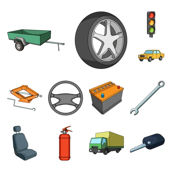 Auto, voertuig cartoon pictogrammen in set collectie voor design. Auto en apparatuur symbool voorraad web vectorillustratie. — Stockvector