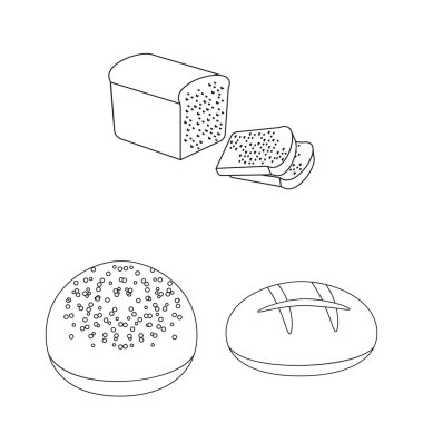 Ekmek çeşidi set koleksiyonu tasarım için simgeleri anahat. Pastane sembol stok web illüstrasyon vektör.