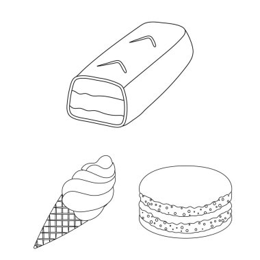 Set koleksiyonu tasarım için çikolata tatlı anahat simgeleri. Çikolata ve şekerleme vektör simgesi web illüstrasyon stok.