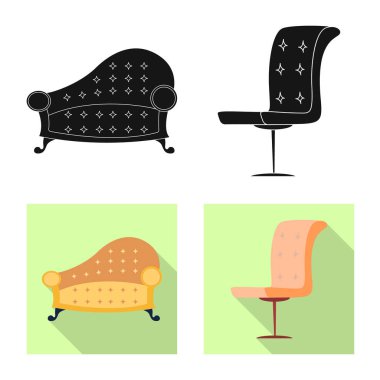 Mobilya ve daire simgesi yalıtılmış nesne. Mobilya ve hisse senedi için ev vektör simge kümesi.