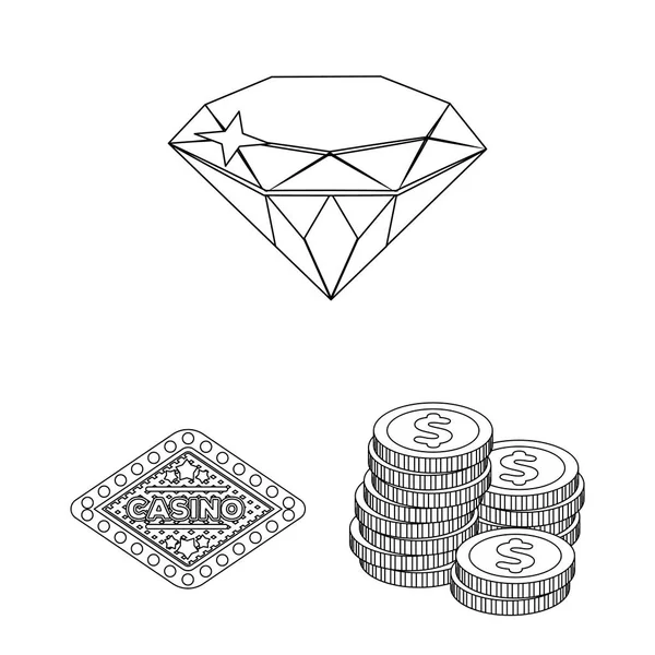 Casino y juegos de azar esbozan iconos en la colección de conjuntos para el diseño. Casino y equipo vector símbolo stock web ilustración . — Vector de stock