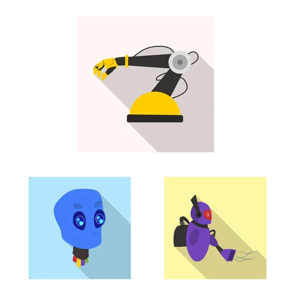 Isoliertes Roboterobjekt und Fabriklogo. Set von Roboter- und Space Stock Vector Illustration. — Stockvektor