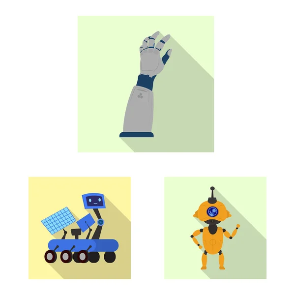 Векторная конструкция робота и иконки завода. Набор символов робота и космического запаса для паутины . — стоковый вектор