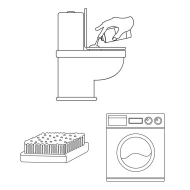 Temizlik ve hizmetçi set koleksiyonu tasarım için simgeleri anahat. Vektör simge stok web illüstrasyon Temizleme için donatım.