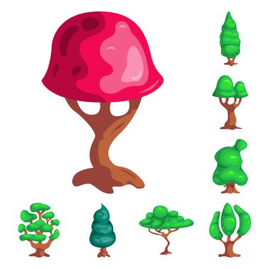 Ağaç ve doğa işareti vektör Illustration. Hisse senedi için ağaç ve taç vektör simge topluluğu.