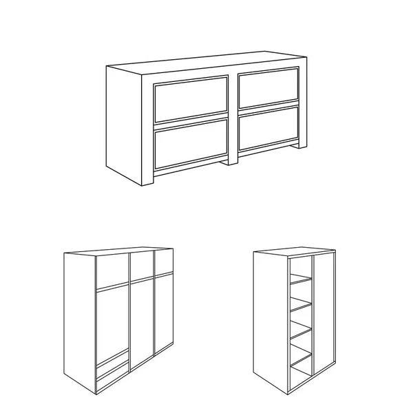 Ícones de contorno de mobiliário de quarto na coleção de conjuntos para design. Mobília de madeira moderna símbolo vetorial isométrico ilustração web estoque . — Vetor de Stock