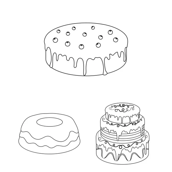 蛋糕和甜点的轮廓图标集的设计。节日蛋糕矢量符号股票网站插图. — 图库矢量图片