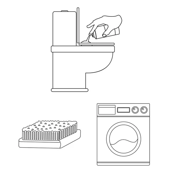 Pulizia e pulizia contorno icone nella collezione set per il design. Attrezzature per la pulizia vettoriale simbolo stock web illustrazione . — Vettoriale Stock