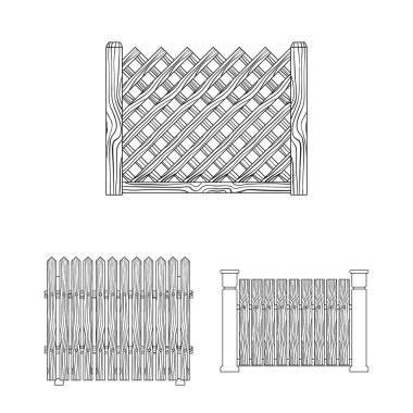 Set koleksiyonu tasarım için farklı çit anahat simgeleri. Dekoratif eskrim sembol stok web illüstrasyon vektör.