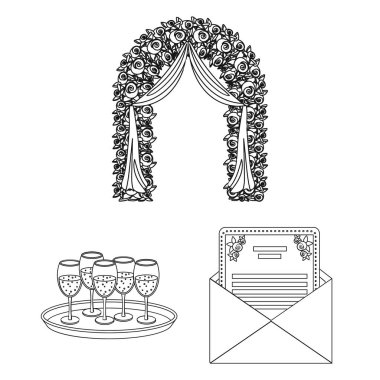 Olay organizasyon anahat simgeleri set koleksiyonu tasarım için. Kutlama ve öznitelikleri sembol stok web illüstrasyon vektör.