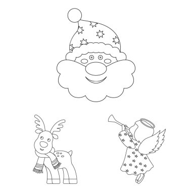 Noel öznitelikleri ve aksesuarlar set koleksiyonu tasarım için simgeleri anahat. Neşeli Noel vektör simge stok web çizim.