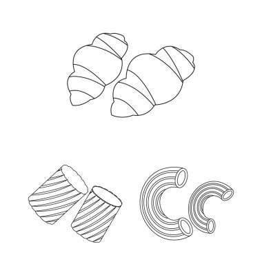 Set koleksiyonu tasarım için makarna anahat simgeleri türleri. Vektör simge stok web illüstrasyon yemek için makarna düşündüm.