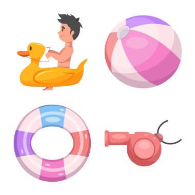 Havuzu ve yüzme logo vektör tasarımı. Web için havuz ve etkinlik hisse senedi simgesi kümesi.