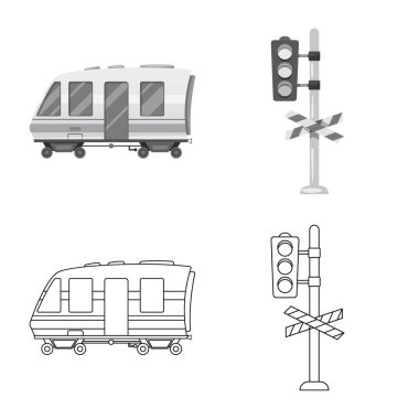 Tren ve İstasyonu simge vektör Illustration. Hisse senedi için tren ve bilet vektör simge topluluğu.