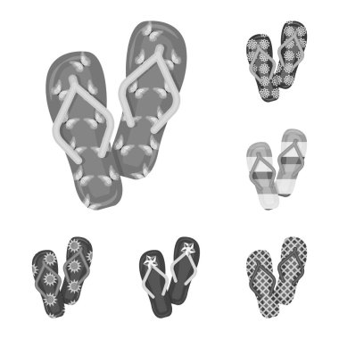 Parmak arası terlik set koleksiyonu tasarım için tek renkli simgeler. Beach ayakkabı sembol stok web illüstrasyon vektör.