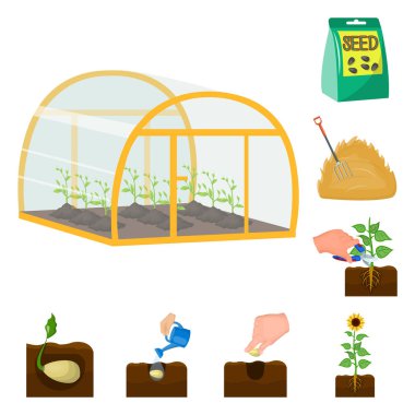 Set koleksiyonu tasarım için çiftlik ve tarım karikatür simgeler. Bahçe ve bitki izometrik vektör simge stok web çizim.