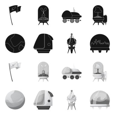 Mars ve uzay simge vektör tasarımı. Mars ve gezegen vektör simgesini hissenin koleksiyonu.